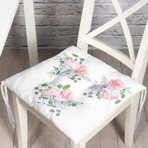 Floral Chair Cushion and Runner Set, Flower Runner and Chair Pads, Floral Chair Pads and Table Runner, Square Chair Cushion 1