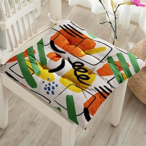Colorful Abstract Outdoor Chair Cushions, Indoor Seat Pad with Ties, Outdoor Seat Pads, Abstract Stool Cushions