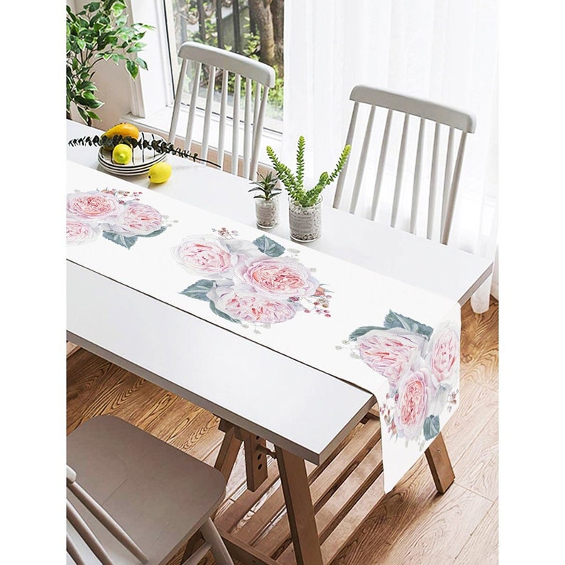 Floral Chair Cushion and Runner Set, Flower Runner and Chair Pads, Floral Chair Pads and Table Runner, Square Chair Cushion image 7