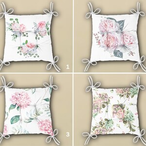 Floral Chair Cushion and Runner Set, Flower Runner and Chair Pads, Floral Chair Pads and Table Runner, Square Chair Cushion Set of 4