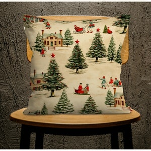 Vintage Theme Christmas Pine Tree Pillow Cover, Holiday Cushion Case, Pine Tree Pillow Sham, Festive Seasonal Accent Vintage Pillow Cover