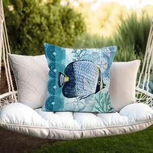 Tropical Fish Print Outdoor Pillow Cover, Waterproof Pillowcase, Fish Throw Cushion Cover, Vivid Color Cushion Case, Ocean Life Home Decor