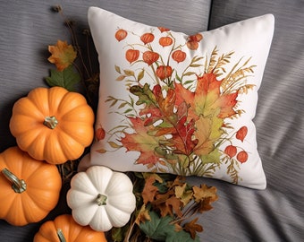 Bohemian Fall Pillow Cover, Fall Flowers Themed Throw Pillow,  Autumn Decorations, Autumn Pillow, Fall Decor, Living Room Textile,