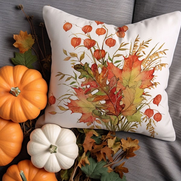 Bohemian Fall Pillow Cover, Fall Flowers Themed Throw Pillow,  Autumn Decorations, Autumn Pillow, Fall Decor, Living Room Textile,
