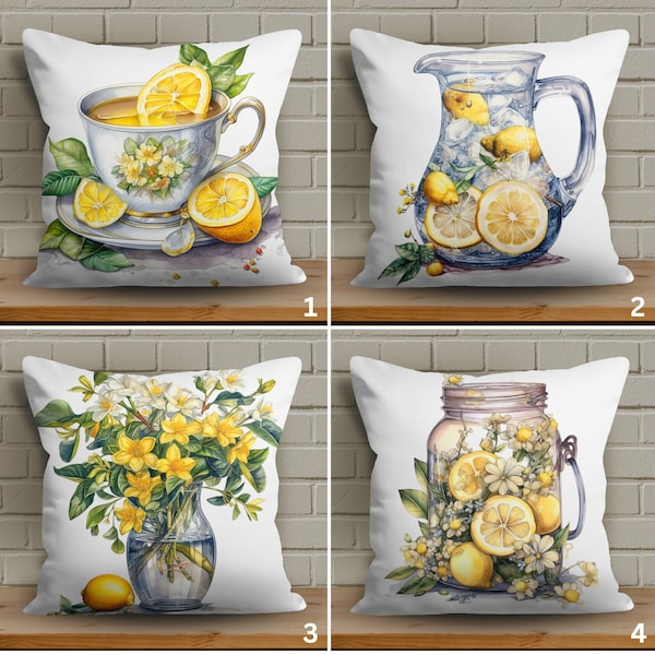 Lemon Tea Themed Pillow Cover, Lemonade Theme Cushion Case, Lemon Flower Pillowcase, Decorative Lemon Print Cushion Cover, Lemon Couch Decor