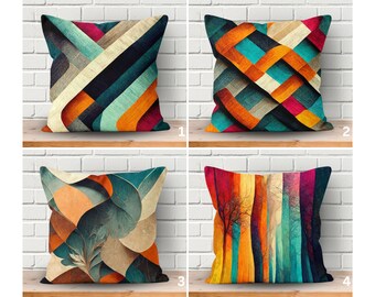 Colorful Abstract Pillow Covers, Abstract Leaves Print, Artistic Accent Cushion, 22x22 Pillow Cover,  Cushion Cover Bench, Sofa Pillow Case