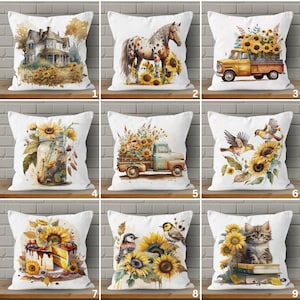 Fall Sunflower Pillow Cover, Watercolor Autumn Cushion, Seasonal Throw Pillow, Warm Floral Pillow Decor