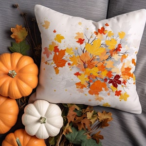 Fall Flowers Pillow Cover, Boho Autumn Throw Pillow, Rustic Fall Decorative Cushion, Seasonal Living Room Home Decor Pillowcase