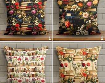 Flowers Pillow Cover, Book Lover Cushion Case, Literary Floral Decor, Cozy Reading Nook Pillow, Vivid Color Cushion Case