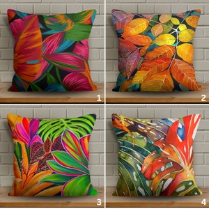 Bright Colorful Leaf Design Pillow Cover with Soft Fabric, Vivid Color Leaves Cushion Case, Magical Leaves Pillowcase, Floral Cushion Cover