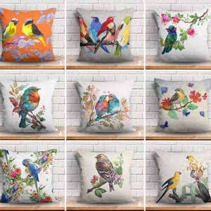 Birds Themed Pillow Cover, Floral and Bird Design Pillow Case, Soft Pillow Case, Natural Decor Pillow Cover