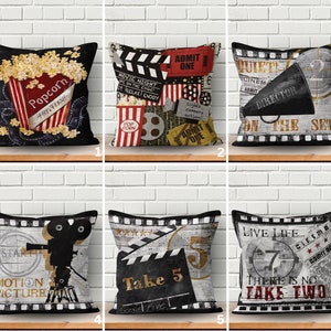 Cinema Pillow Case, Retro Movie Decor, Movie Night Pillow Cover, Theatre Cushion Cover