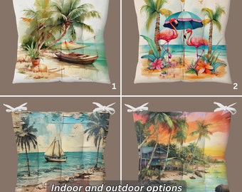 Outdoor Coastal Home Decoration, Beach Themed Chair Cushions, Palm Tree Themed Stool Outdoor Cushions, Boat Themed Chair Pad, Sailboat Decor