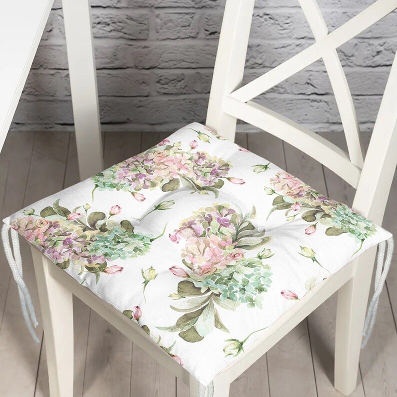 Floral Chair Cushion and Runner Set, Flower Runner and Chair Pads, Floral Chair Pads and Table Runner, Square Chair Cushion 4