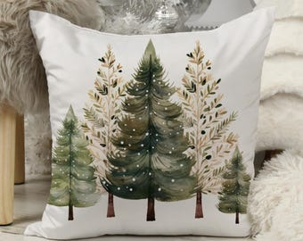 Christmas Pine Tree Pillow Cover, Watercolor Art (Multiple Sizes)