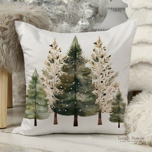 Watercolor Christmas Pine Tree Themed Pillow Cover, Cushion Case Artistic Pine Tree Delights, Festive Pillowcase Noel Watercolor Pine Tree 1