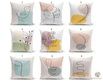 Abstract Single Line Drawing Pillow Case, Artistic Boho Cushion, Minimalist Throw Cushion, Velvet Pillows 20x20, Cushion Cover Bench