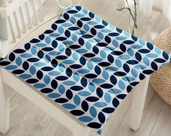 Blue Tones Abstract Design Chair Cushion, Porch Chair Cushion, Outdoor Indoor Chair Pads, Chair Pad With Ties, Bohemian Square Chair Cushion