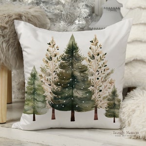 Watercolor Christmas Pine Tree Themed Pillow Cover, Cushion Case Artistic Pine Tree Delights, Festive Pillowcase Noel Watercolor Pine Tree image 1