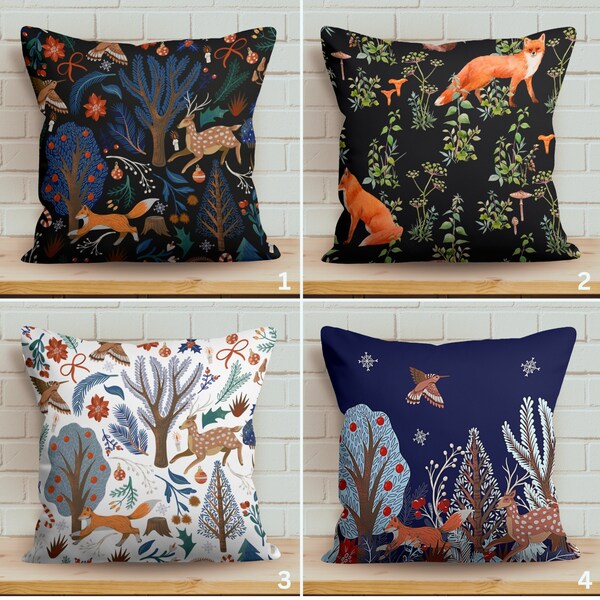 Winter Fox Jungle Pillow Cover, Cozy Wildlife Decorative Cushion, Jungle Theme Throw Pillowcase, Fox Print Winter Accent Pillow