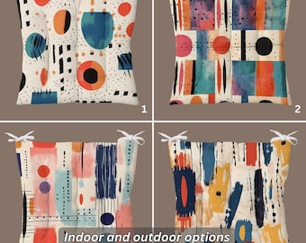 Abstract Patterned Outdoor and Indoor Chair Cushions, Chair Cushions With Ties, Seat Pads For Outdoor, Square Chair Cushion