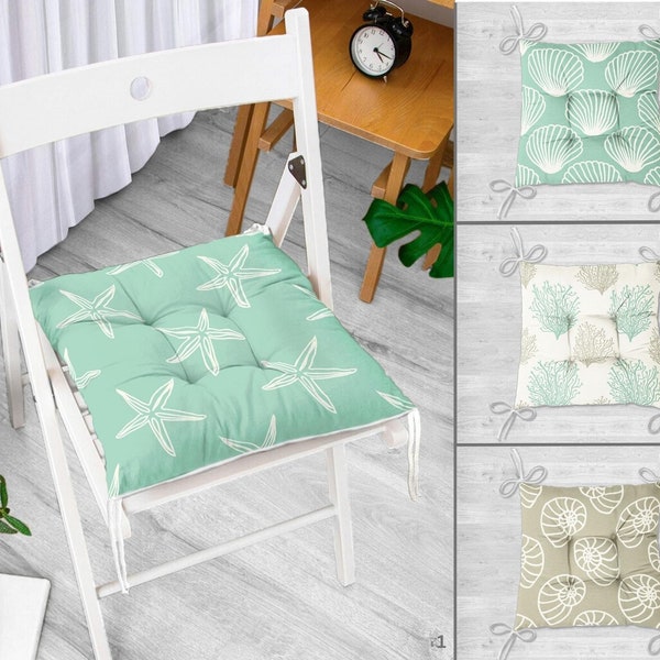 Starfish Chair Pads and Runner Set, Marine Animals Decor Home Gift, Puffy Chair Cushion and Dining Table Runner, Outdoor Chair Pad With Ties