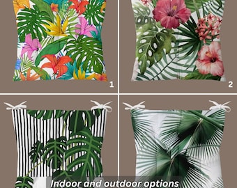 Tropical Decor Outdoor and Indoor Chair Cushions, Tropical Leaf Puffy Seat Cushions, Porch Chair Cushion, Stool Chair Cushion, Chairs Pads