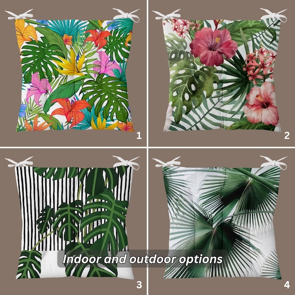 Tropical Decor Outdoor and Indoor Chair Cushions, Tropical Leaf Puffy Seat Cushions, Porch Chair Cushion, Stool Chair Cushion, Chairs Pads