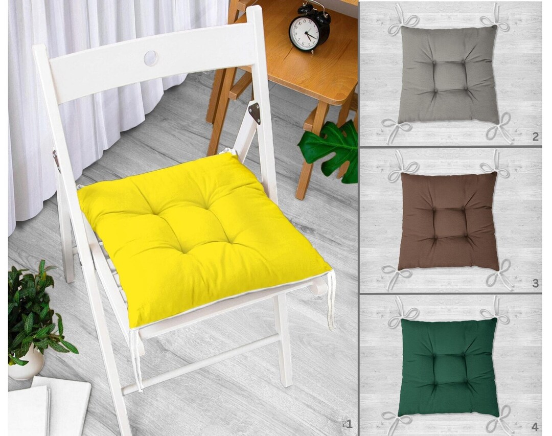 Yellow Chair Cushion, Square Chair Pad, Green Puffy Chair Pad, Brown