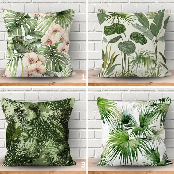 Green Tropical Leaves Pillow Cover, Green Tropical Leaves Pillow Case, Green Leaves Cushions, Tropical Designed Cushion Covers 18x18