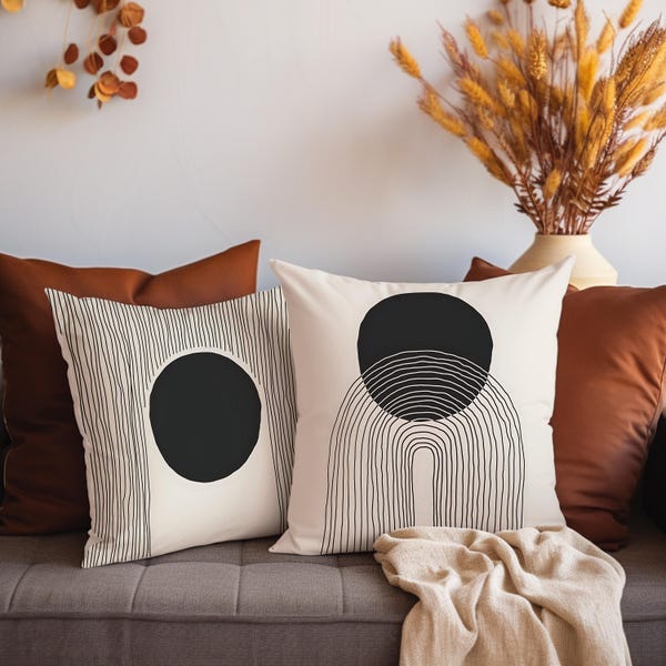 Mid Century Cushion Cover, Neutral Modern Design (Multiple Sizes)