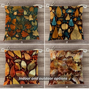 Autumn Chair Cushions: Puffy Seat Pads with Dry Leaves Pattern