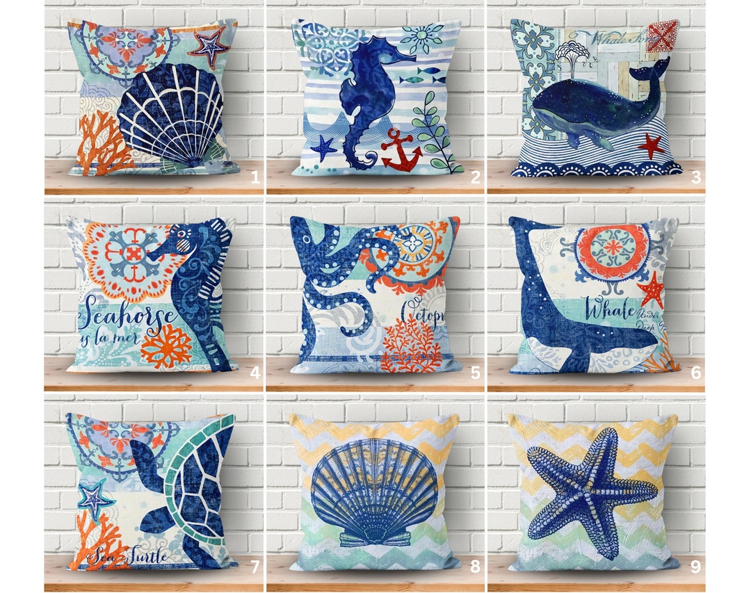 Coastal Cushion Cover, Nautical Outdoor Pillow Case, Fish Restaurant