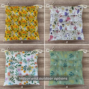 Puffy Chair Cushion, Spring Floral Seat Pad with Ties, Indoor Outdoor Fluffy Cushion, Flower Kitchen Chair Pad