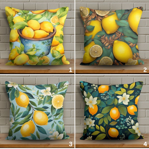 Lemon Design Couch Pillow Cover, Yellow and Green Lemon Couch Cushion Case, Botanical-Inspired Pillowcase, Lemon Pattern  Home Textile Decor