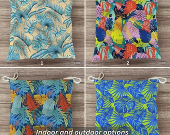 Colorful Leaves Print Chair Cushion, Vibrant Botanical Design Seat Pad, Outdoor and Indoor Chair Pads, Chair Cushions With Ties, Chair Pad