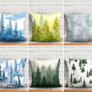 Federa per cuscino con motivo foresta, cuscino con tema natura, cuscino decorativo con tema bosco, cuscino per divano con stampa di alberi, fodera per arredamento rustico da baita