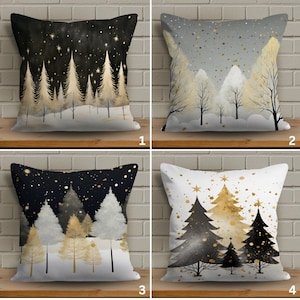 Christmas Pillow Cover: Pine Tree Design - Black Gray Tones