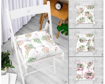 Puffy Chair Pad, Floral Chair Cushion, Fluffy Seat Cushion, Stool Chair Cushion, Dining Room Chair Cushion, Spring Decor Chair Pad