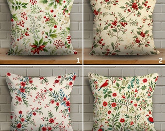 Christmas Vintage Flowers and Leaves Pillow Cover, Vintage Home Decor Holiday Cushion Case, Floral and Leaf Design Winter-Themed Pillow Sham