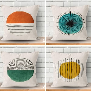 Boho Abstract Pillow Case, Sunset Color Cushion Cover, Blue Green Orange Yellow Modern Art Pillow, Cozy Sofa Gift for Home