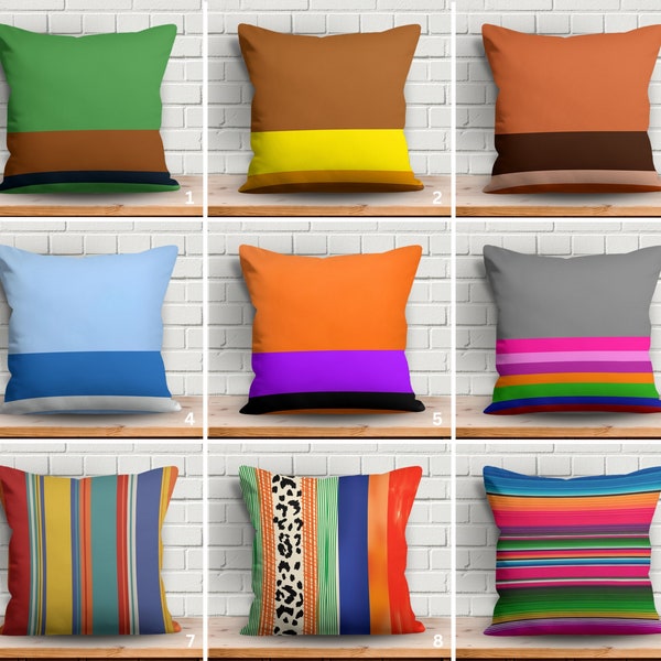 Colorful Striped Pillow Cover, Floral Lumbar Case, Couch Cushion, Painted Cushion Case, Comfy Sofa Cushion, Vivid Color Pillows Covers 18x18