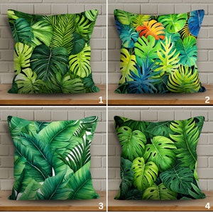 Leaves Pillowcase, Tropical Green Palm Pillow Cover, Exotic Design Soft Fabric, Vivid Color Cushion Case, Botanical Pillowcase