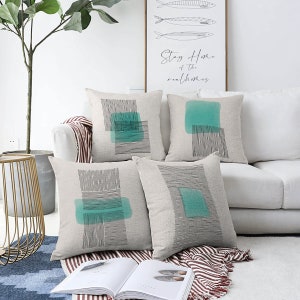 Abstract Turquoise Blue Pillow Covers – Minimalist Cushion Set, 16x16 18x18 Pillow Cases, Modern Throw Pillow Set