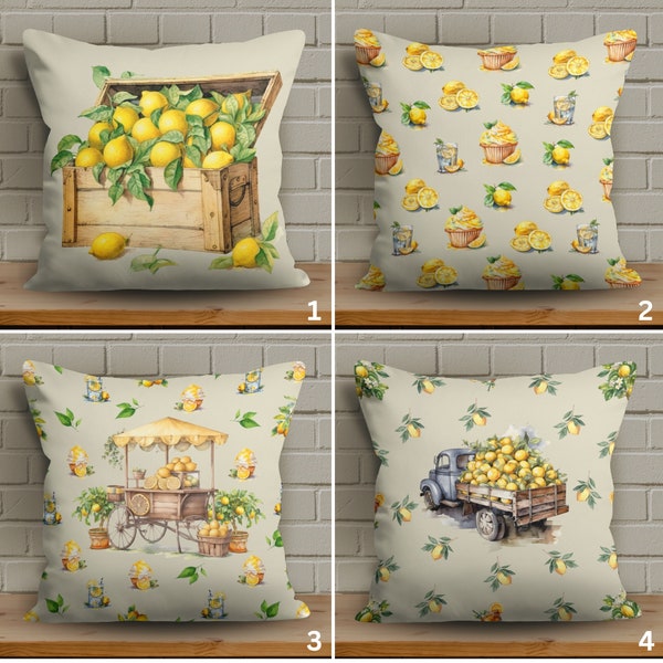 Lemon Chest Pillow Cover, Lemon Truck Pillow Charm, Citrus Harvest Lemon Pillowcase, Rustic Lemon Print Cushion Cover, Vintage Home Textiles