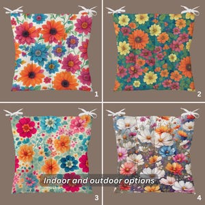 Floral Puffy Seat Cushion – Fluffy Indoor Outdoor Chair Pad with Ties, Flower Kitchen Stool Pillow, Soft Garden Seat Cushion
