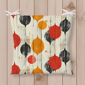 Abstract Chair Pad, Seat Cushion, Fluffy Artistic Cushion, Indoor Outdoor Seat Pad, Chair Cushion With Ties