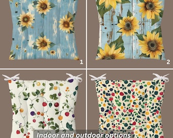Sunflower Themed Chair Cushion, Cheerful Floral Design Seat Pad, Outdoor and Indoor Chair Cushion, Chair Cushion With Ties, Summer Seat Pads
