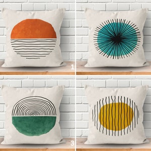 Boho Abstract Pillow Case, Sunset Color Cushion Cover, Blue Green Orange Yellow Modern Art Pillow, Cozy Sofa Gift for Home