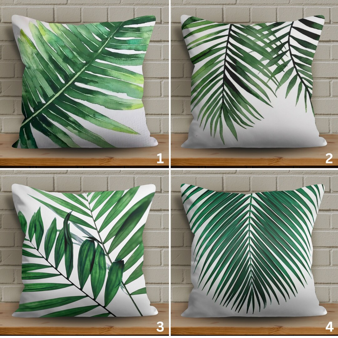Palm Leaf Design Pillow Cover With Soft Fabric, Vivid Color Palm Leaf